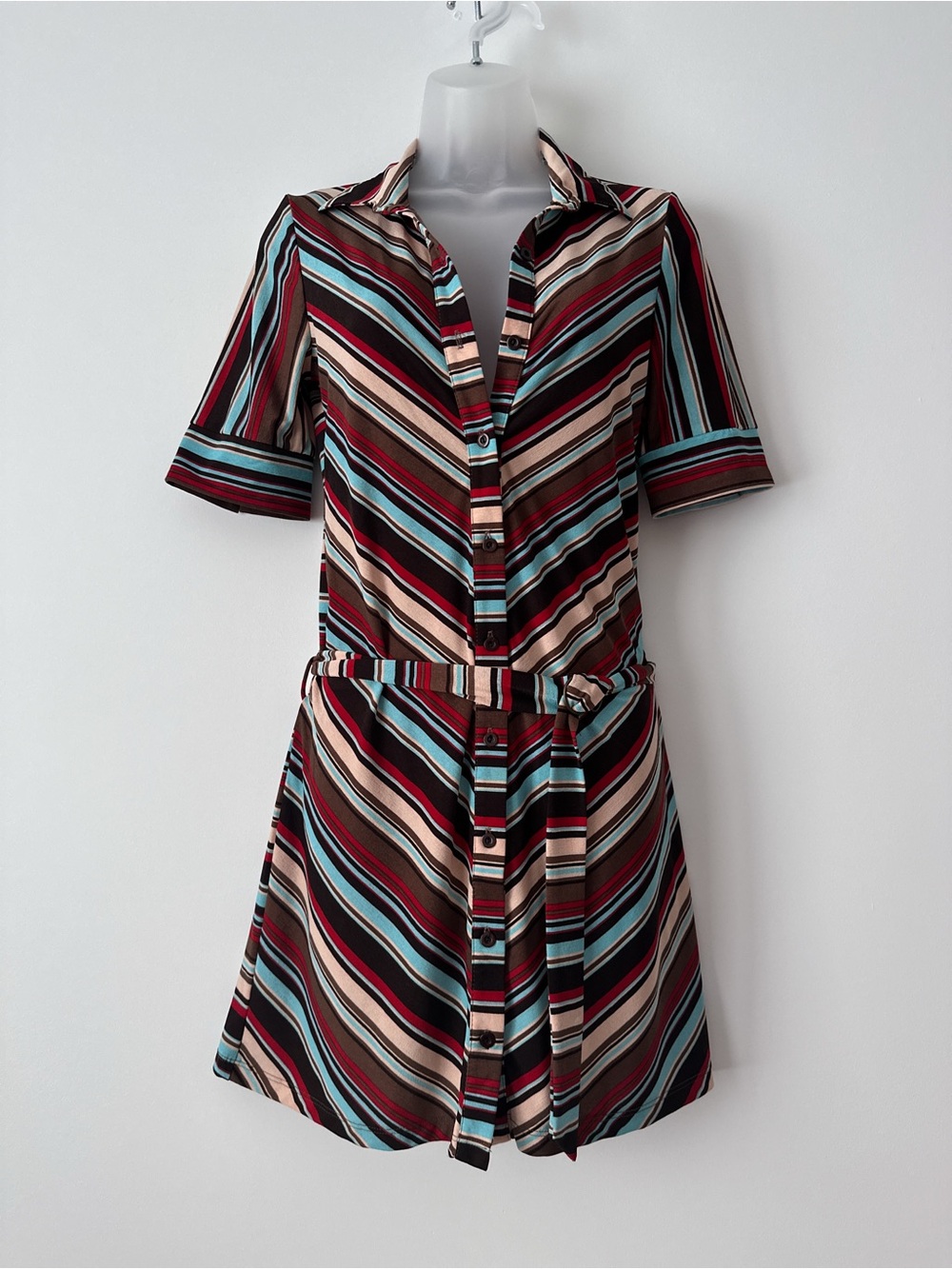 70s stripe print button up collar dress with belt from forever 21